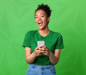 woman with phone in hand